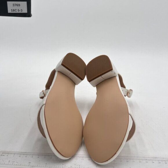 XYD White Heels for Women, Open Toe, Ankle Strap, Buckled Low Chunky Block Pumps - Picture 6 of 7